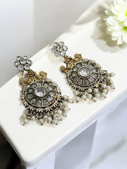 PEARL DIAMOND ISHIE GERMAN SILVER EARRINGS