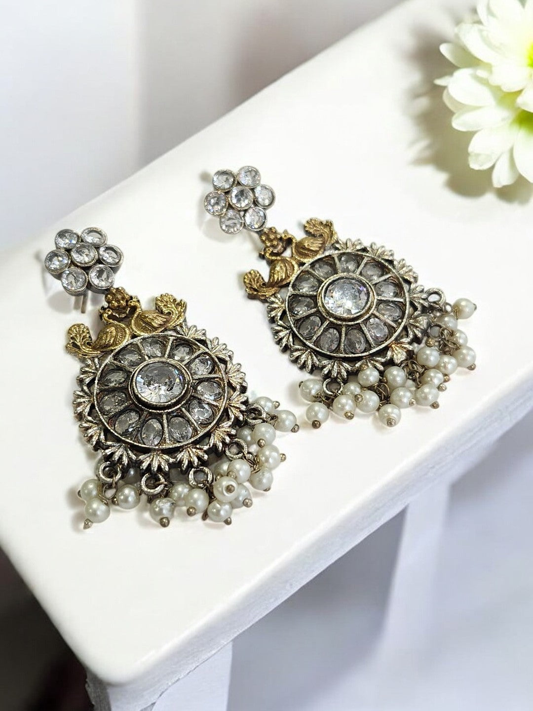 PEARL DIAMOND ISHIE GERMAN SILVER EARRINGS