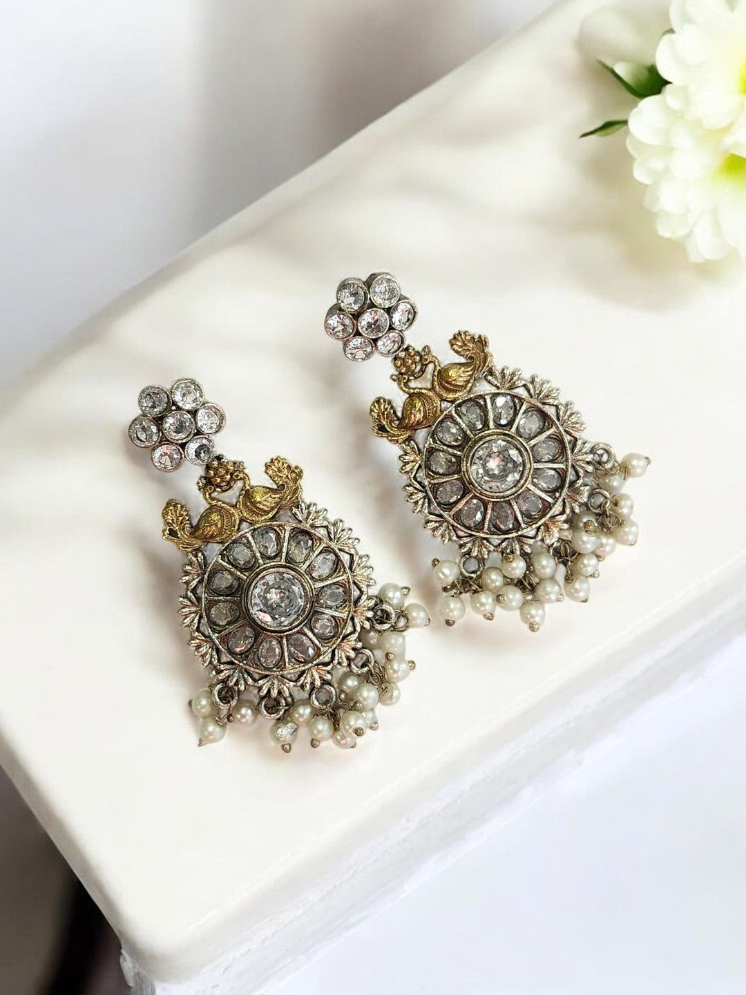 PEARL DIAMOND ISHIE GERMAN SILVER EARRINGS