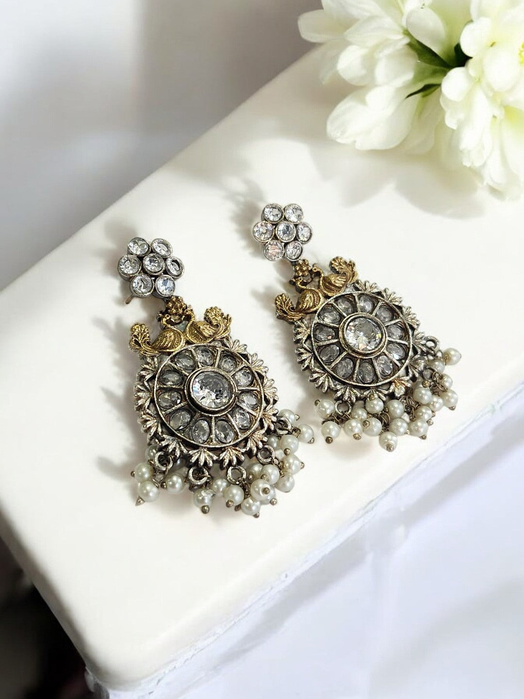 PEARL DIAMOND ISHIE GERMAN SILVER EARRINGS
