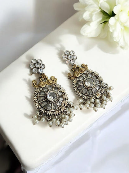 PEARL DIAMOND ISHIE GERMAN SILVER EARRINGS