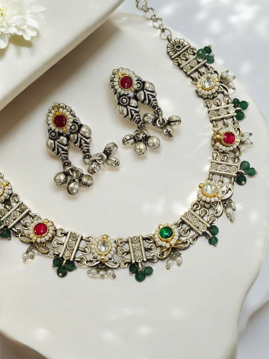 RUBY IDHANTYA GERMAN SILVER JEWELLERY SET