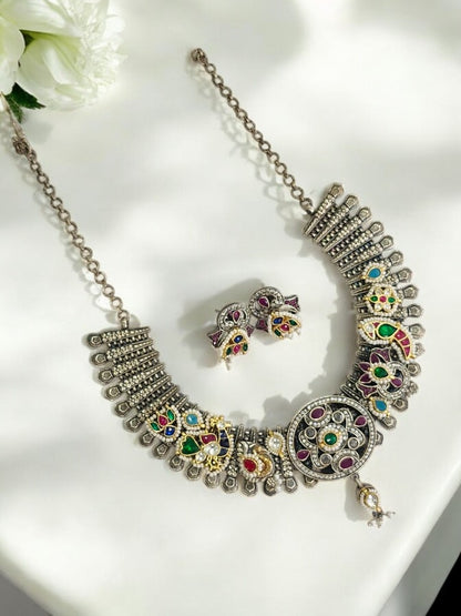 PURPLE MEETANYA GERMAN SILVER JEWELLERY SET