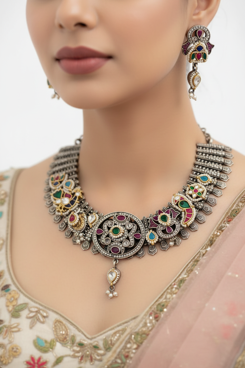 PURPLE MEETANYA GERMAN SILVER JEWELLERY SET