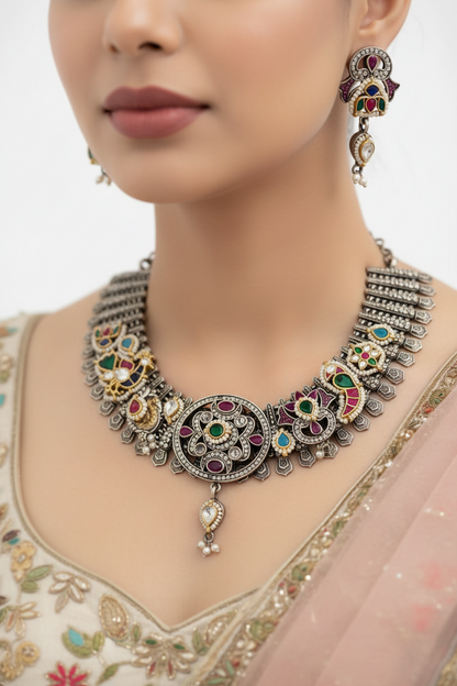 PURPLE MEETANYA GERMAN SILVER JEWELLERY SET