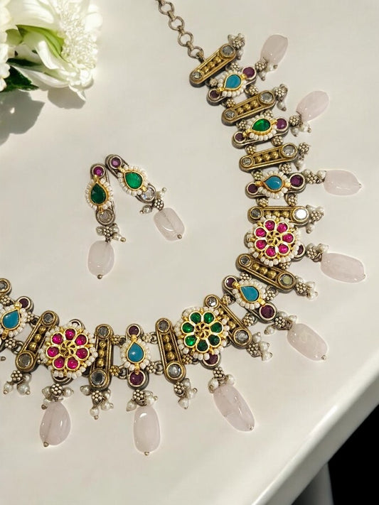 GREEN SAABIRA GERMAN SILVER JEWELLERY SET