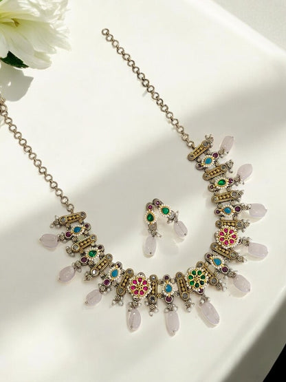 GREEN SAABIRA GERMAN SILVER JEWELLERY SET