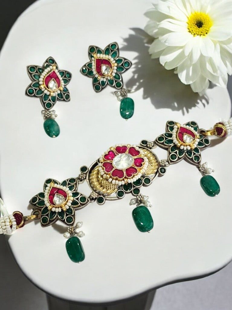 GREEN GANISKA GERMAN SILVER JEWELLERY SET