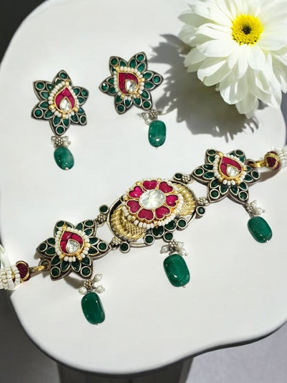GREEN GANISKA GERMAN SILVER JEWELLERY SET