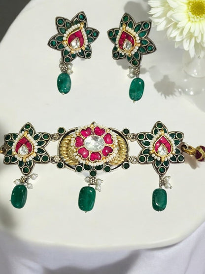 GREEN GANISKA GERMAN SILVER JEWELLERY SET