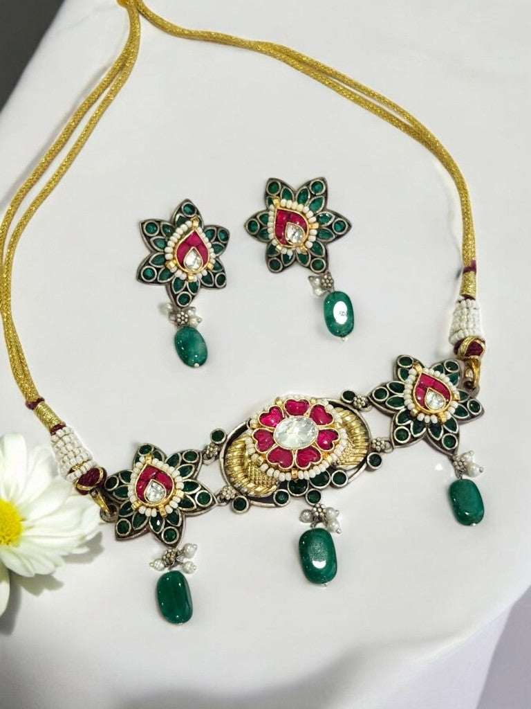 GREEN GANISKA GERMAN SILVER JEWELLERY SET