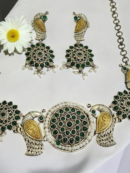GREEN INIKA GERMAN SILVER JEWELLERY SET