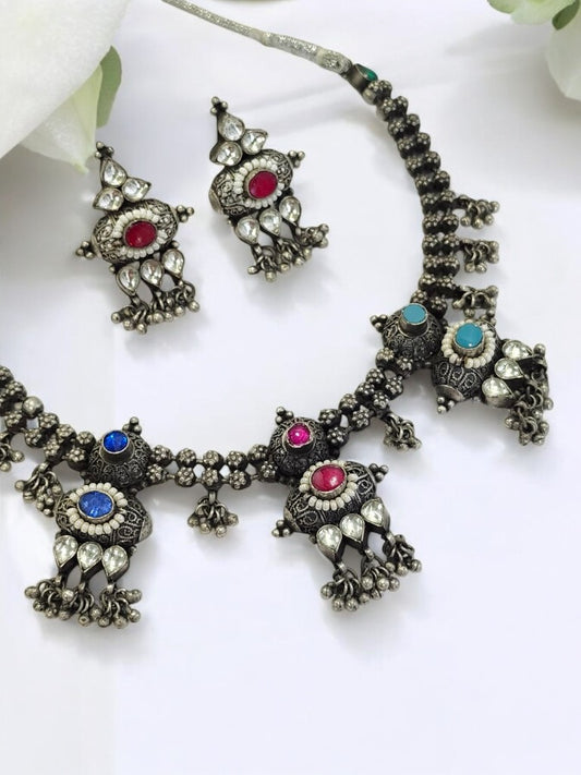 MULTI SURAMAYA GERMAN SILVER JEWELLERY SET