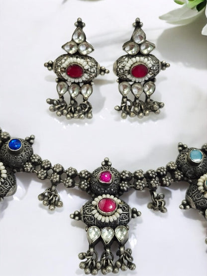 MULTI SURAMAYA GERMAN SILVER JEWELLERY SET