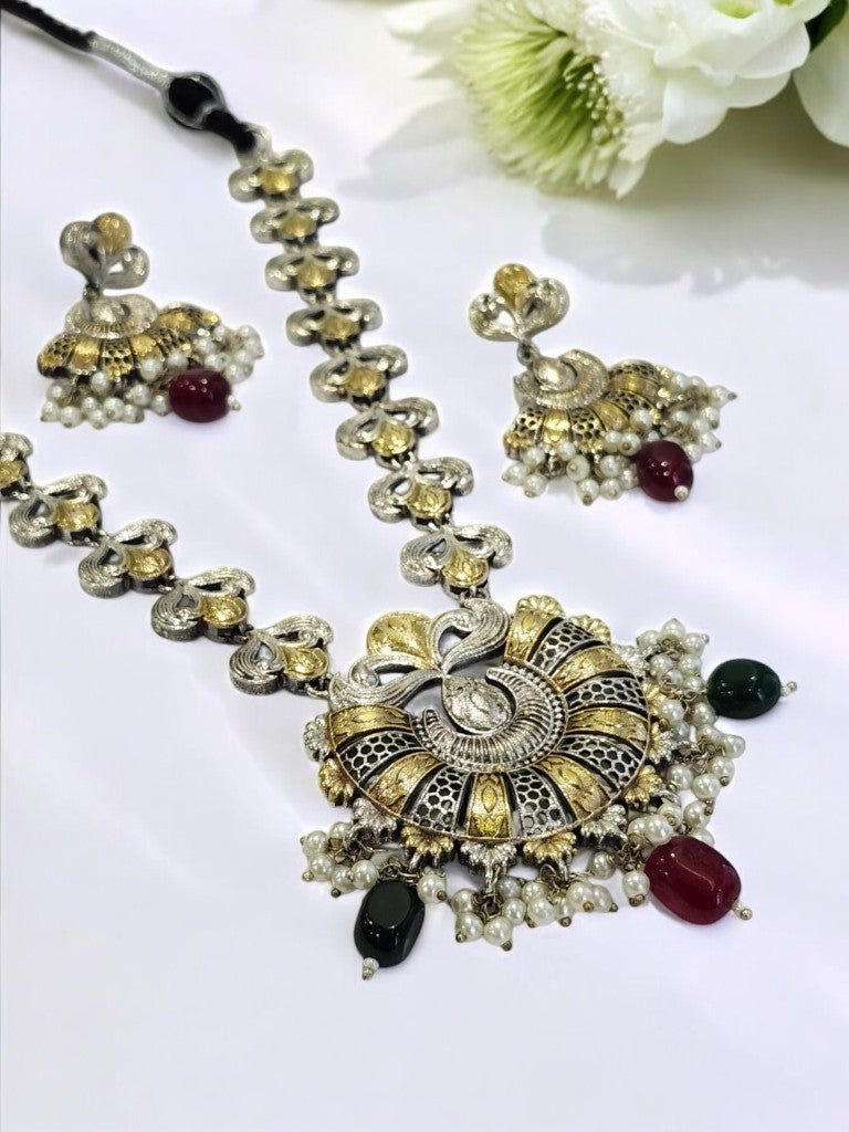 RUBY RAMYAA GERMAN SILVER JEWELLERY SET