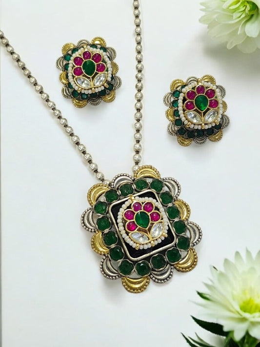 GREEN KSHITI GERMAN SILVER JEWELLERY SET