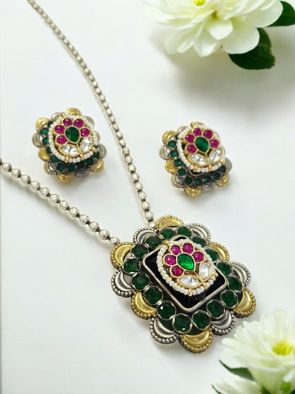 GREEN KSHITI GERMAN SILVER JEWELLERY SET