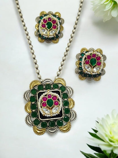 GREEN KSHITI GERMAN SILVER JEWELLERY SET
