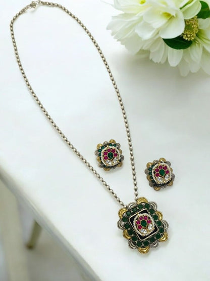 GREEN KSHITI GERMAN SILVER JEWELLERY SET