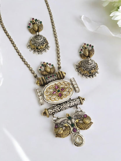 WHITE SHWETA GERMAN SILVER JEWELLERY SET