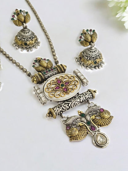 WHITE SHWETA GERMAN SILVER JEWELLERY SET