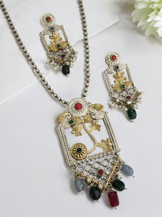 MULTI KAVERISHI GERMAN SILVER JEWELLERY SET