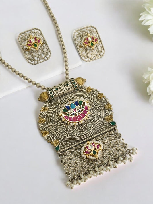 PINK TANUJA GERMAN SILVER JEWELLERY SET