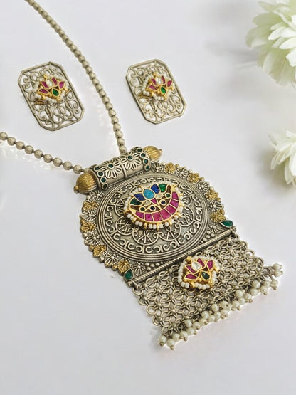 PINK TANUJA GERMAN SILVER JEWELLERY SET