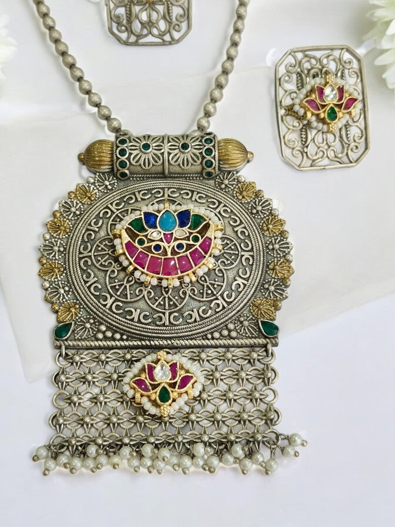PINK TANUJA GERMAN SILVER JEWELLERY SET