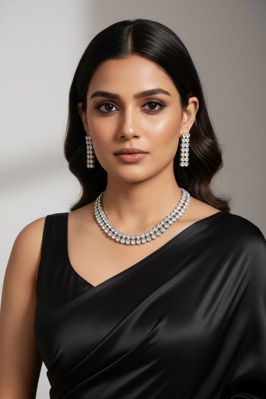 IKAYA DOUBLE ROW ROUND DIAMOND JEWELLERY SET