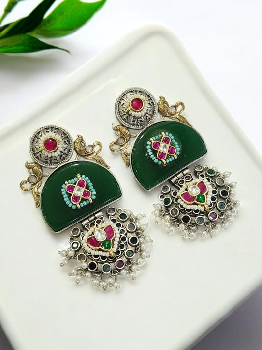 GREEN LEESHA GERMAN SILVER EARRINGS