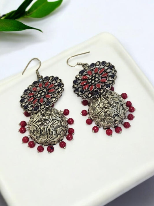 PINK SAMYA GERMAN SILVER EARRINGS