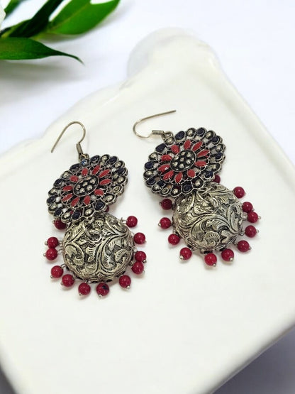 PINK SAMYA GERMAN SILVER EARRINGS