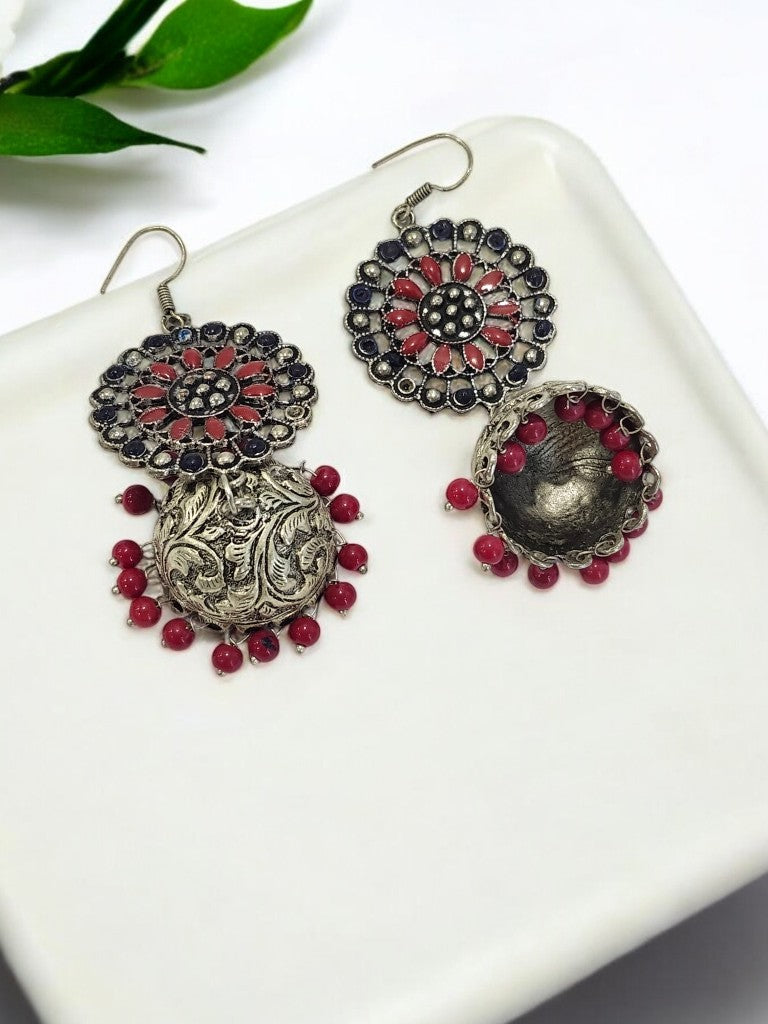 PINK SAMYA GERMAN SILVER EARRINGS