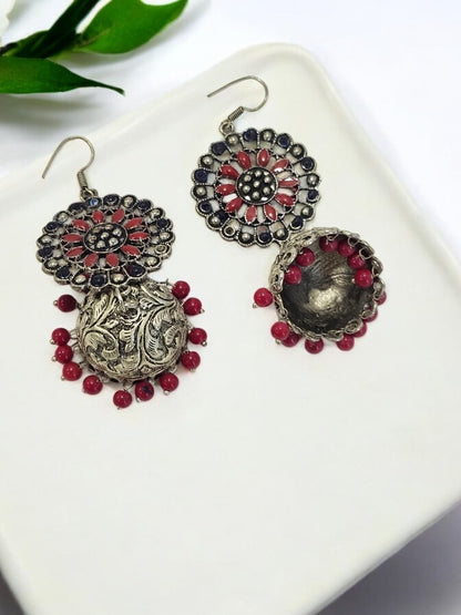 PINK SAMYA GERMAN SILVER EARRINGS