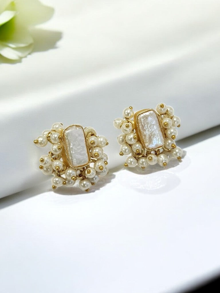 WHITE RECTANGULAR ANIYA SEMI PRECIOUS EARRING