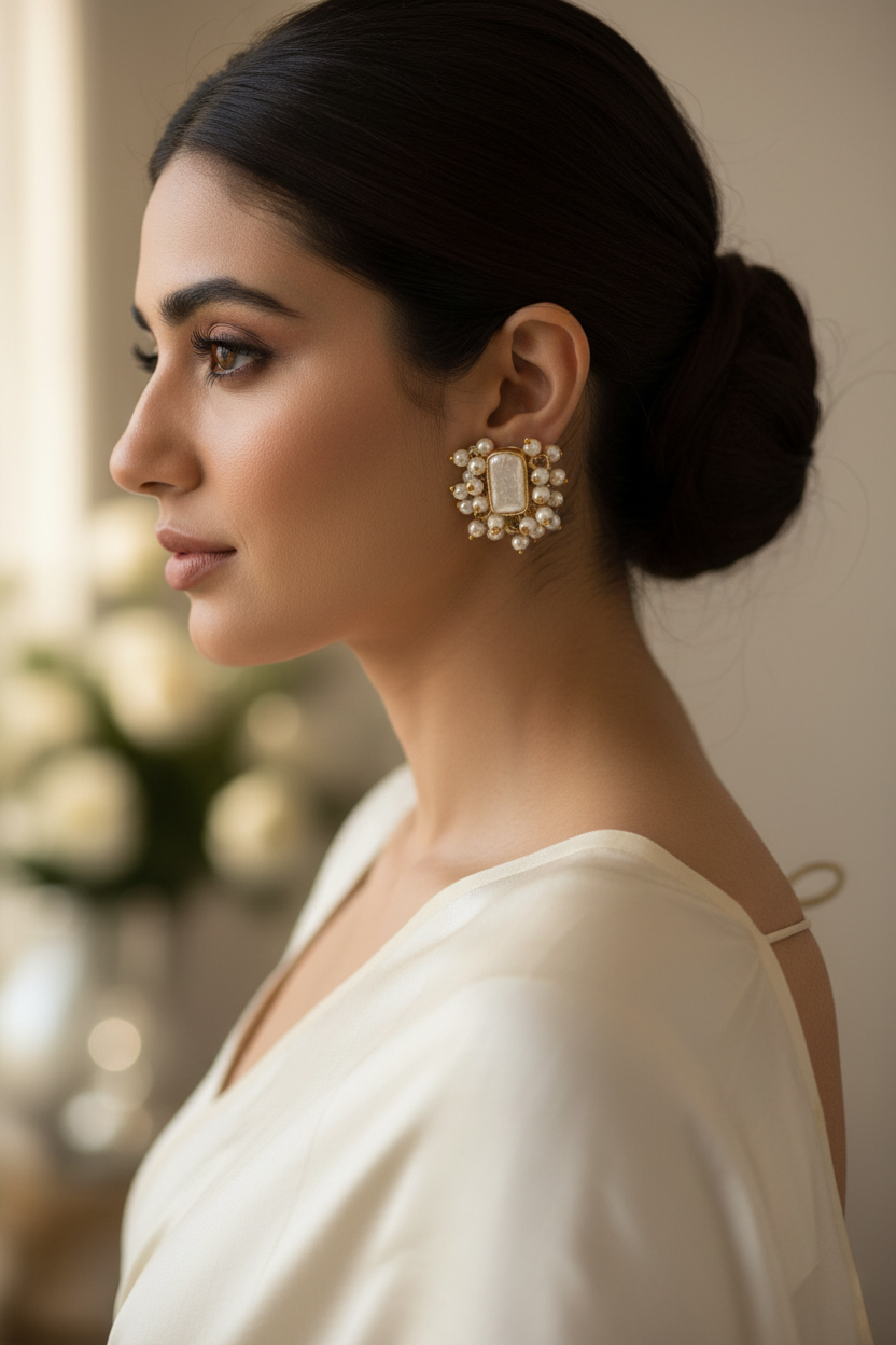 WHITE RECTANGULAR ANIYA SEMI PRECIOUS EARRING