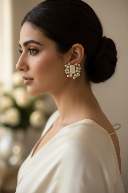 WHITE RECTANGULAR ANIYA SEMI PRECIOUS EARRING