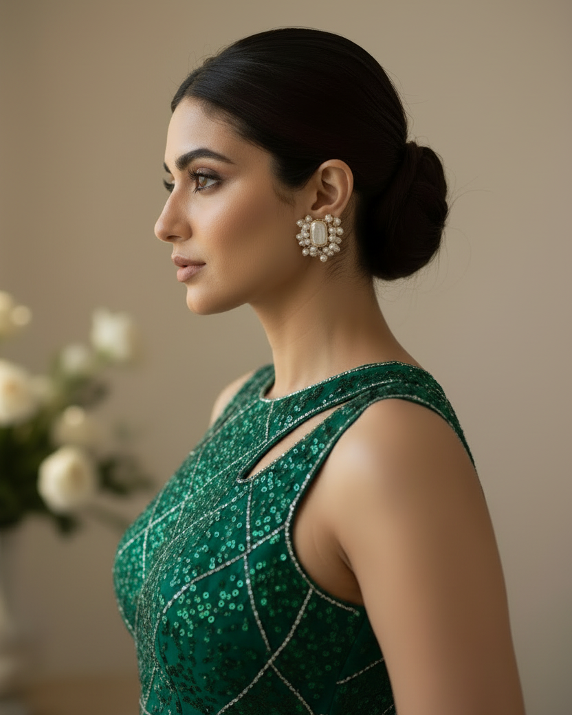 WHITE RECTANGULAR ANIYA SEMI PRECIOUS EARRING