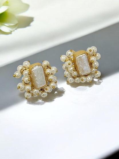 WHITE RECTANGULAR ANIYA SEMI PRECIOUS EARRING
