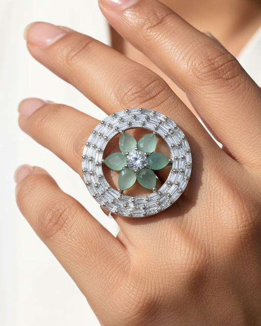 SEA GREEN FLOWER ANVESHA DIAMOND RING