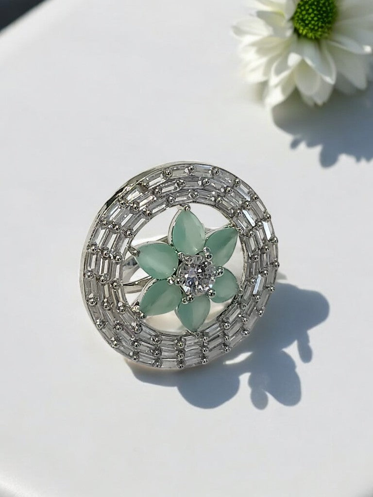 SEA GREEN FLOWER ANVESHA DIAMOND RING