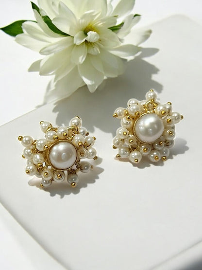 WHITE ROUND ANIYA SEMI PRECIOUS EARRING