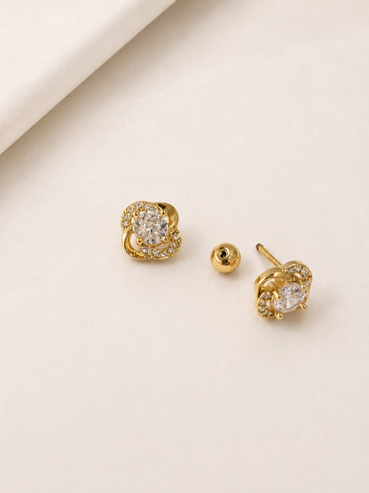 GOLDEN FLORAL DIAMOND CAMERON BALL BACK EARRINGS