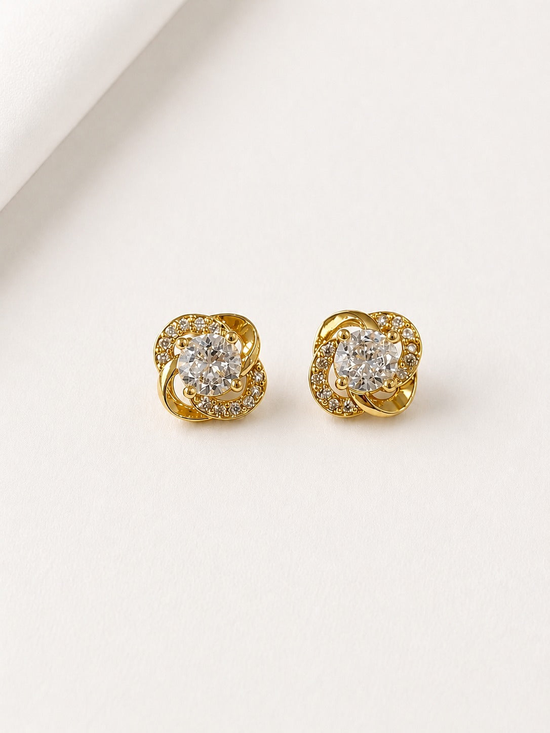 GOLDEN FLORAL DIAMOND CAMERON BALL BACK EARRINGS