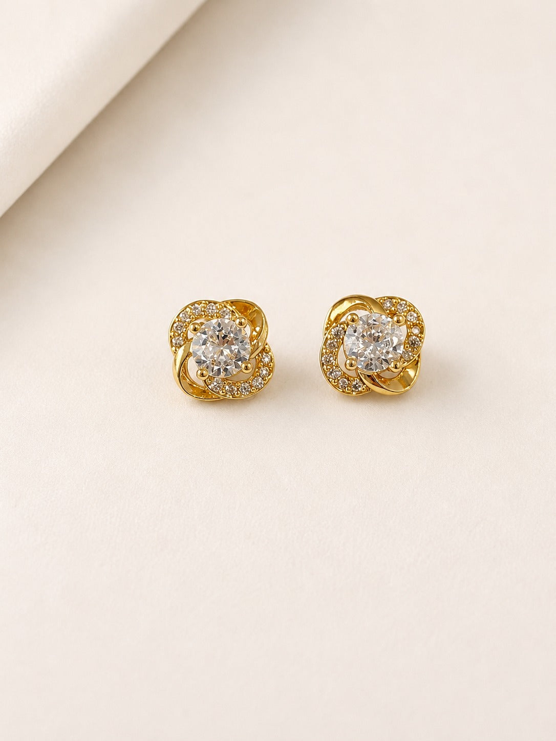 GOLDEN FLORAL DIAMOND CAMERON BALL BACK EARRINGS