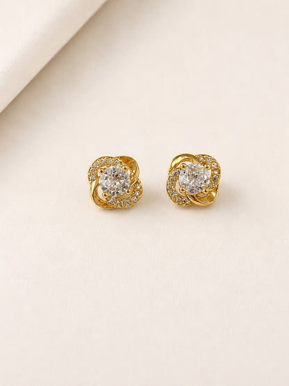GOLDEN FLORAL DIAMOND CAMERON BALL BACK EARRINGS