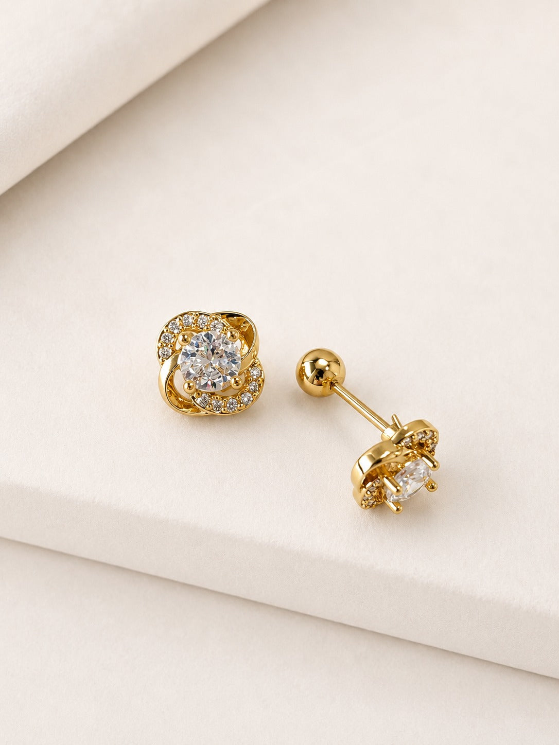 GOLDEN FLORAL DIAMOND CAMERON BALL BACK EARRINGS
