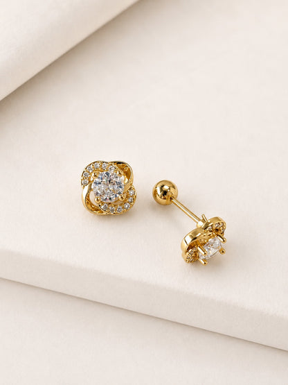 GOLDEN FLORAL DIAMOND CAMERON BALL BACK EARRINGS