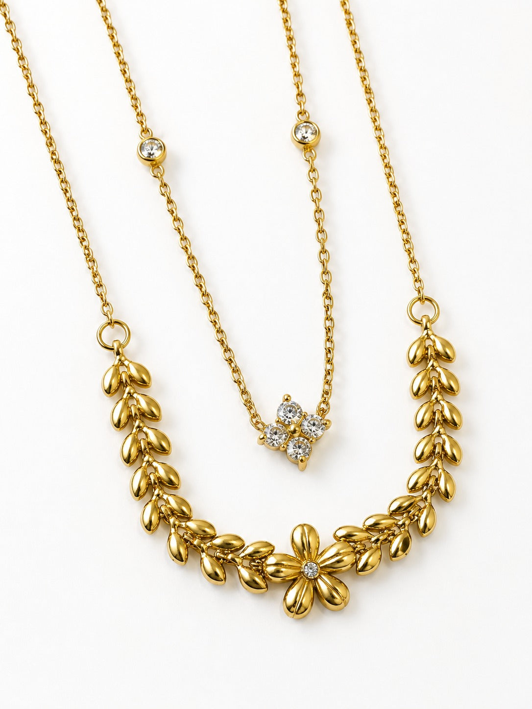 GOLDEN LAYERED FLORAL POLLY NECKLACE